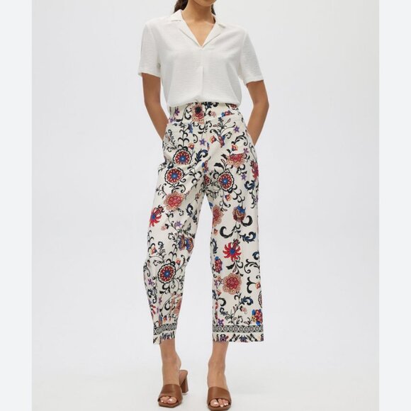 Nicole Miller Linen Floral Beach Resort wide-leg pants 6 high-rise vaca boho 80s - Picture 10 of 10